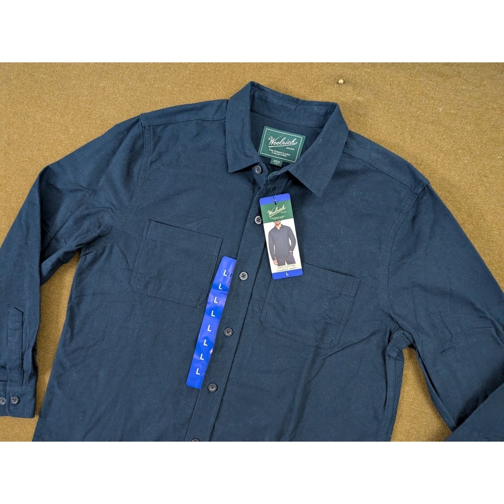 NewWoolrich Flannel Shirt Men's L Navy Chamois Cloth Button Down Long Sleeve